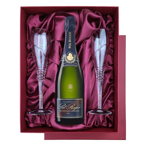Pol Roger Sir Winston Churchill Vintage Champagne 2015 in Red Luxury Presentation Set With Flutes